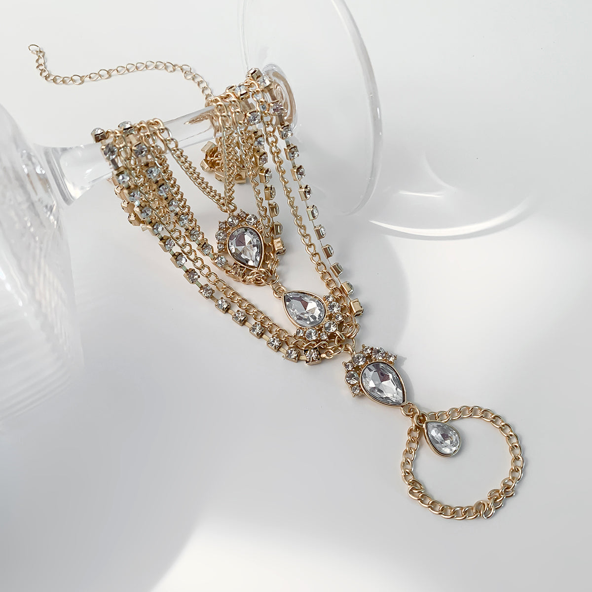 Cubic Zirconia and Crystal 18K Gold-Plated Layered Toe Ring Anklet, gold statement rings for women, styled look