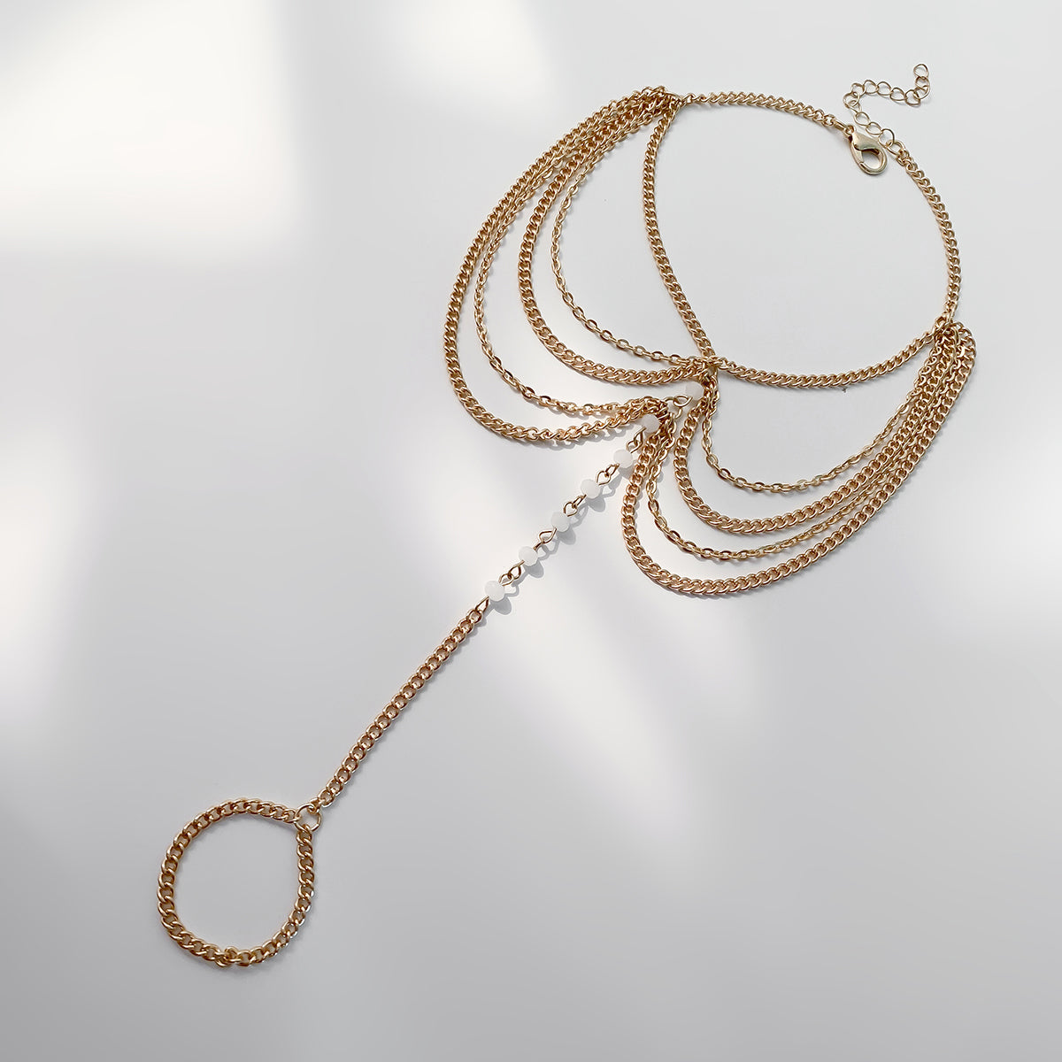 White Acrylic and 18K Gold-Plated Layered Toe Ring Anklet, gold statement rings for women, elegant gift for her, styled look