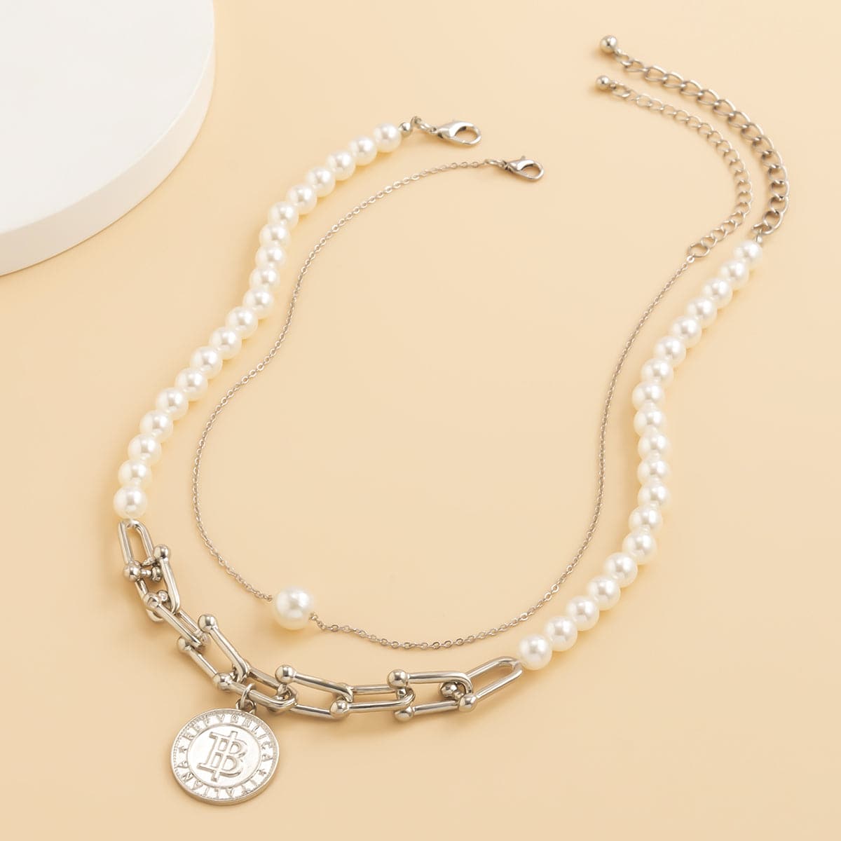 Pearl & Silver-Plated Coin Pendant Necklace Set