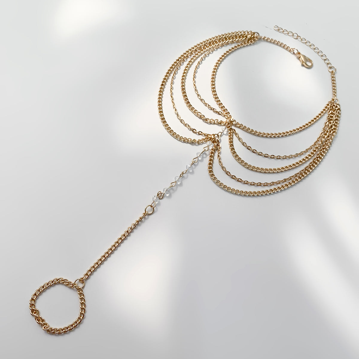 Clear Acrylic and 18K Gold-Plated Layered Toe Ring Anklet, gold statement rings for women, elegant gift for her, styled look