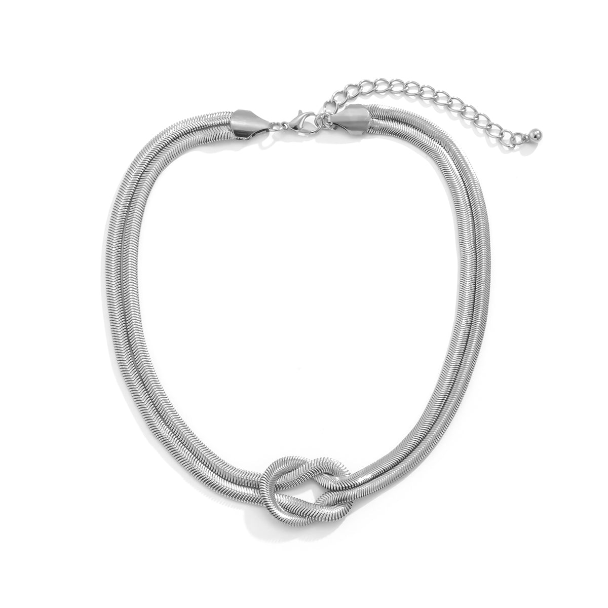 Silver-Plated Snake Chain Knot Layered Necklace, silver pendant necklace for women, elegant gift for her, styled look