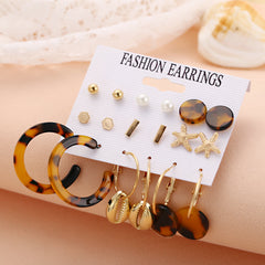 Pearl & Acrylic 18K Gold-Plated Starfish Stud Earrings Set