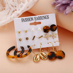 Pearl & Acrylic 18K Gold-Plated Starfish Stud Earrings Set