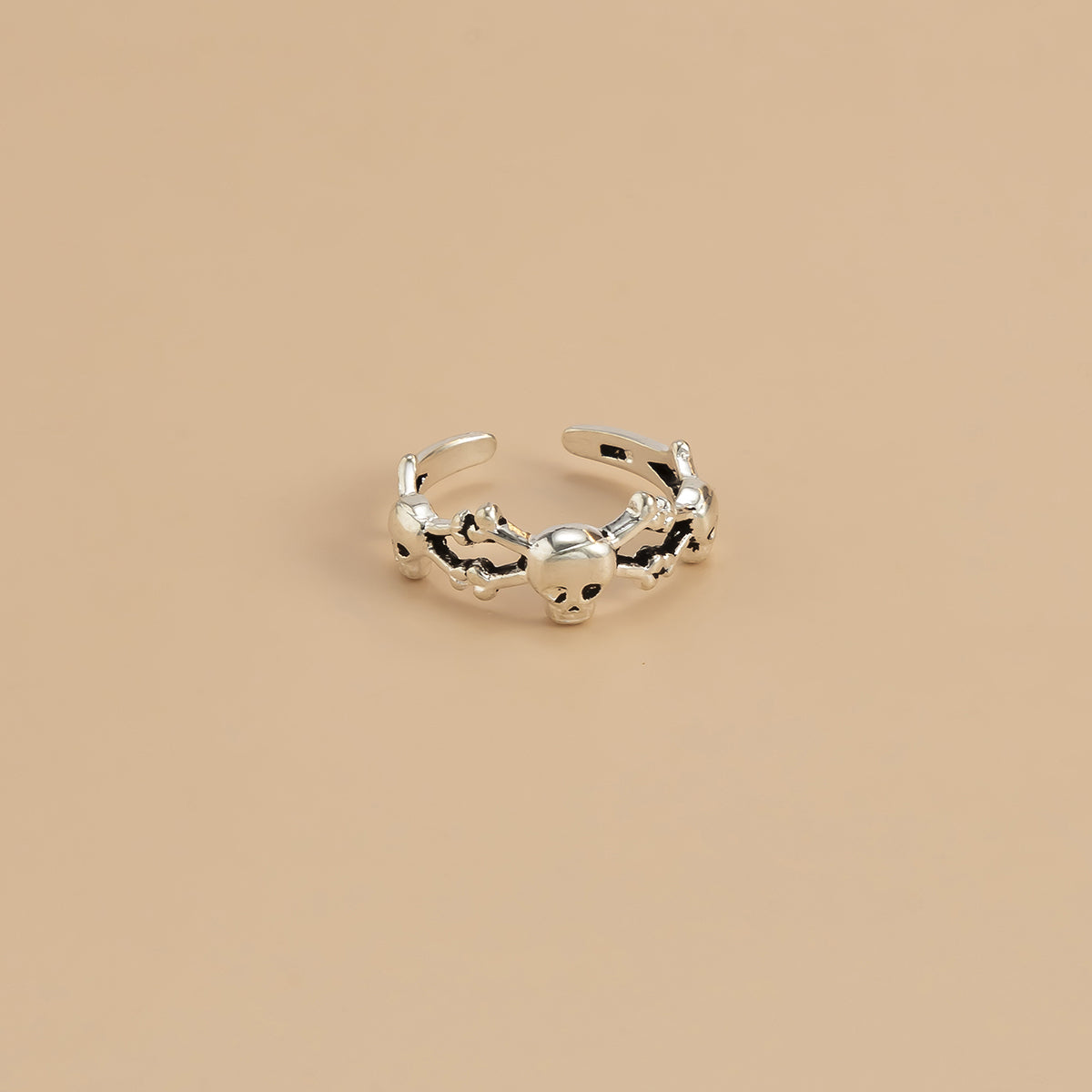 Silver-Plated Skull Spider Open Toe Ring