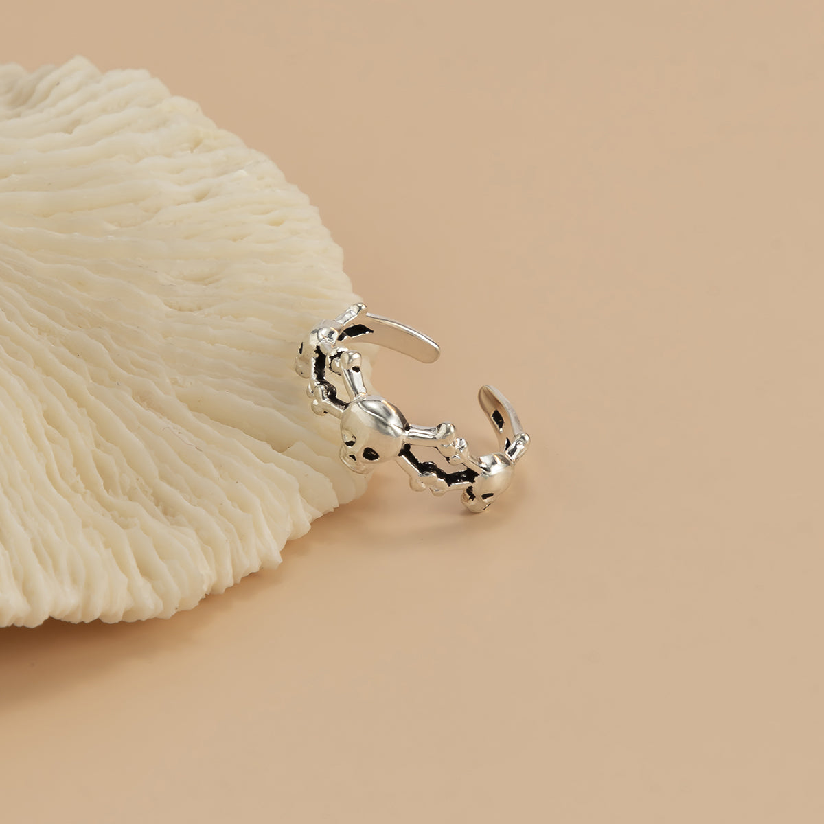 Silver-Plated Skull Spider Open Toe Ring