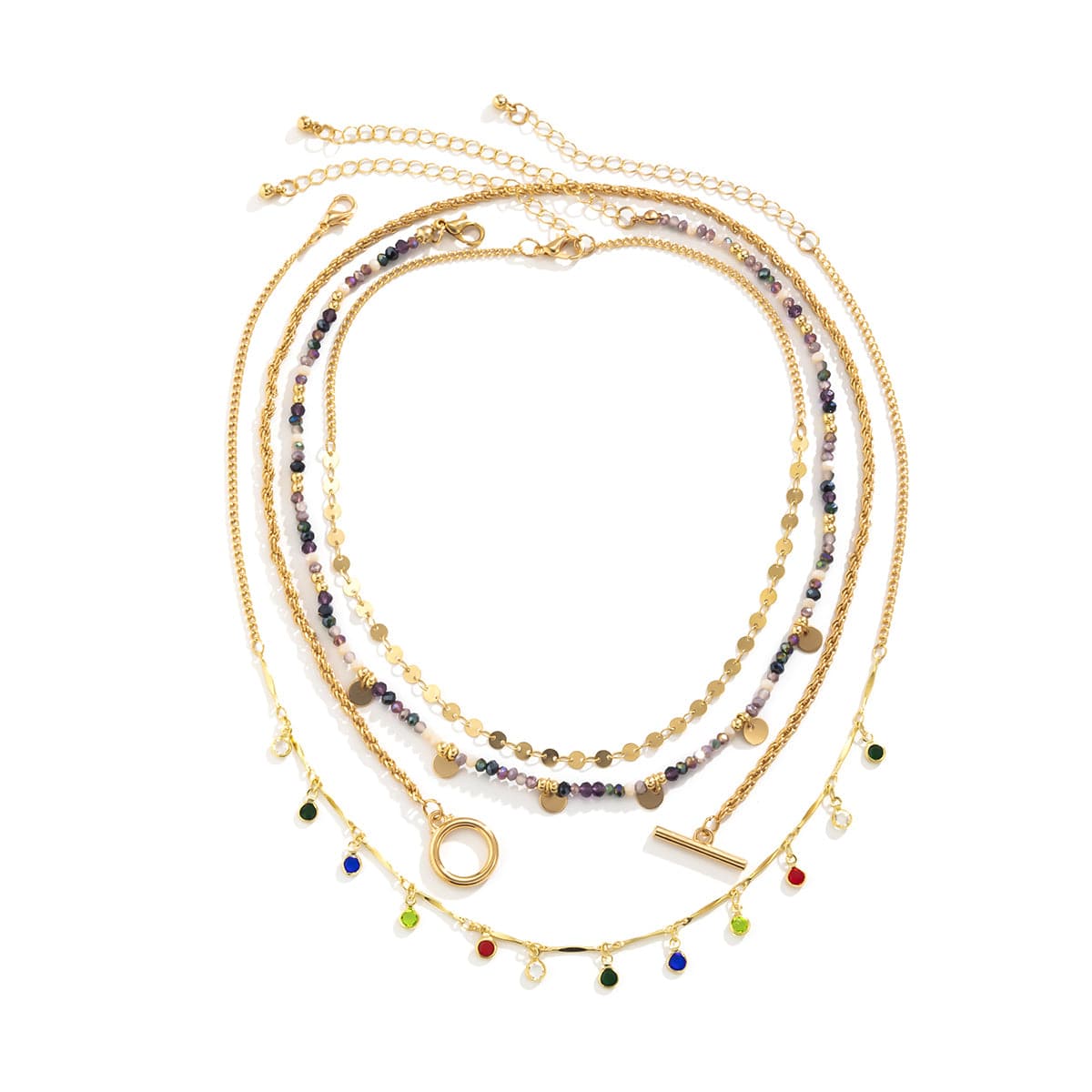Multicolor Cubic Zirconia and Acrylic 18K Gold-Plated Toggle Necklace Set, jewelry gift sets for women, lifestyle look