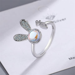 Moonstone & Cubic Zirconia Silver-Plated Rabbit Bypass Ring