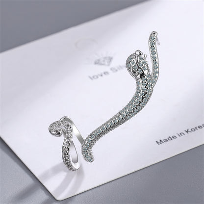 Cubic Zirconia and Silver-Plated Leopard Ear Climber, silver stud earrings for women, everyday style, detail close-up