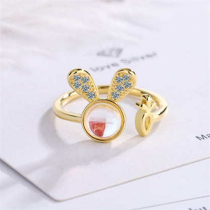 Moonstone and Cubic Zirconia Rabbit Open Ring, statement rings for women, dainty minimalist design, side view