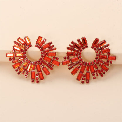 Red Cubic Zirconia and 18K Gold-Plated Abstract Stud Earrings, gold stud earrings for women, everyday style, detail close-up