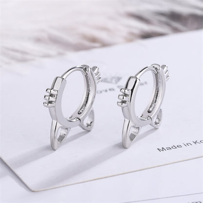 Silver-Plated Cat-Shape Huggie Earrings, silver huggie earrings, vintage-inspired design, detail close-up