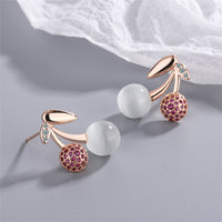 Cubic Zirconia & Cats Eye 18k Rose Gold-Plated Cherry Stud Earring