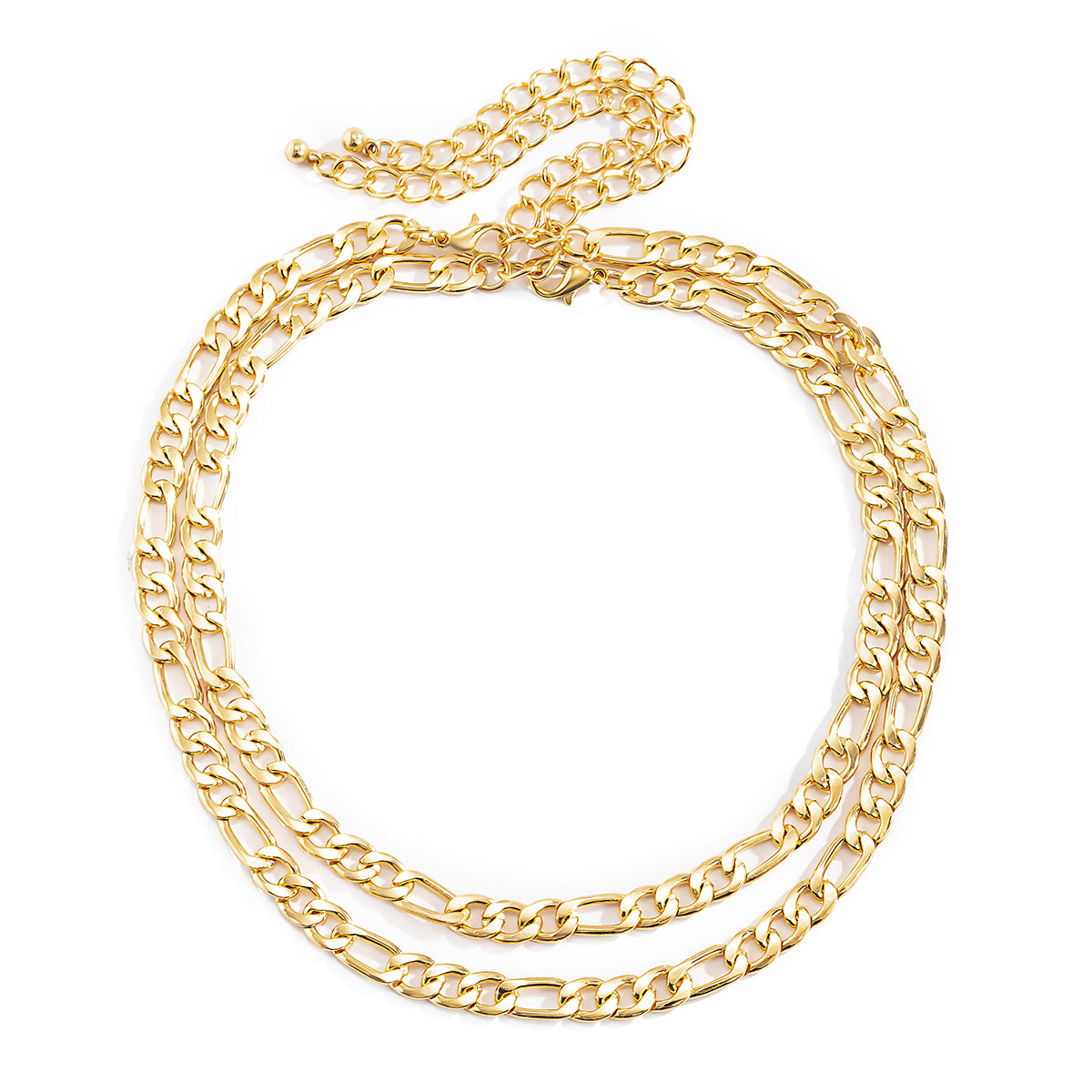 18K Gold-Plated Figaro Necklace - Set Of 2, jewelry gift sets for women, botanical inspired, detail close-up