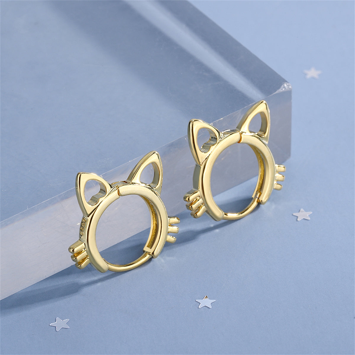 18K Gold-Plated Cat-Shape Huggie Earrings, gold huggie earrings, everyday style, side view