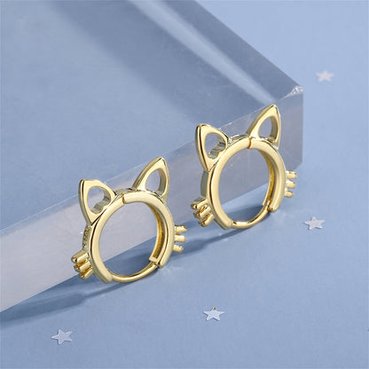 18K Gold-Plated Cat-Shape Huggie Earrings, gold huggie earrings, everyday style, side view
