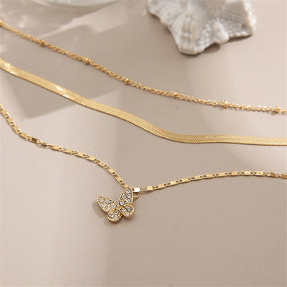 Cubic Zirconia and 18K Gold-Plated Snake Chain Butterfly Layered Pendant Necklace, gold pendant necklace for..., styled look