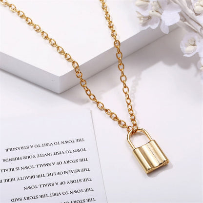18K Gold-Plated Lock Pendant Necklace, gold pendant necklace for women, everyday style, side view