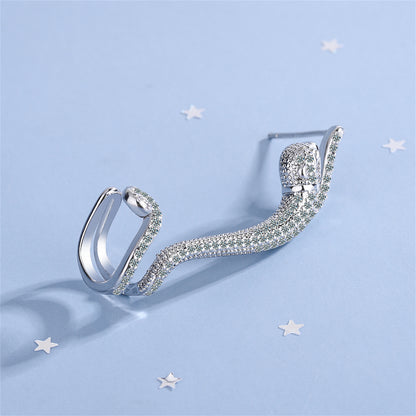 Cubic Zirconia and Silver-Plated Leopard Ear Climber, silver stud earrings for women, everyday style, front view