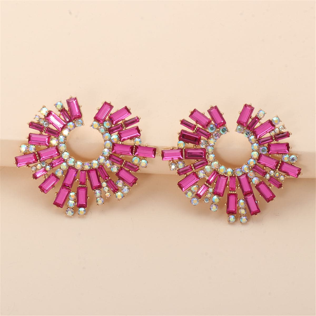 Pink Cubic Zirconia & 18K Gold-Plated Hola Round Stud Earrings