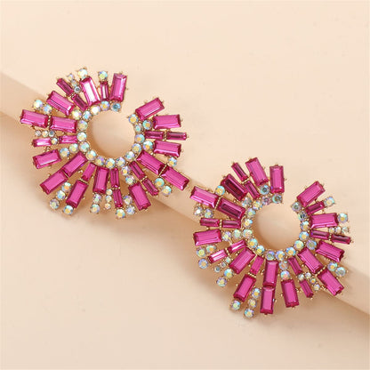 Pink Cubic Zirconia and 18K Gold-Plated Hola Round Stud Earrings, gold stud earrings for women, detail close-up