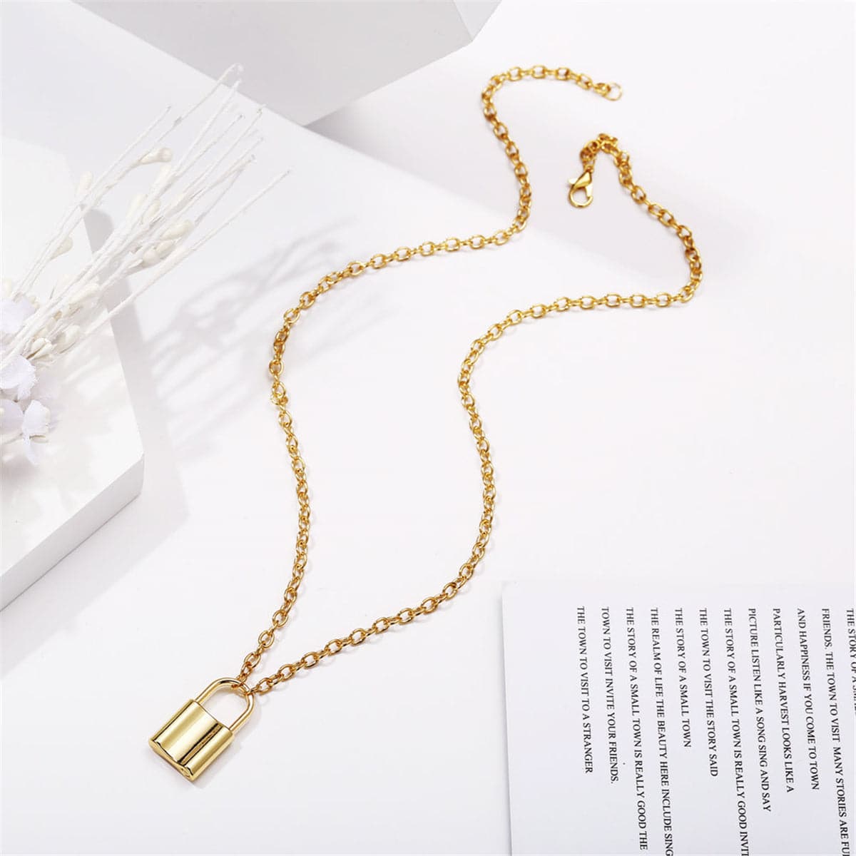 18K Gold-Plated Lock Pendant Necklace, gold pendant necklace for women, everyday style, lifestyle look