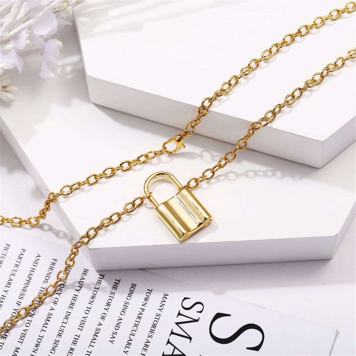 18K Gold-Plated Lock Pendant Necklace, gold pendant necklace for women, everyday style, styled look