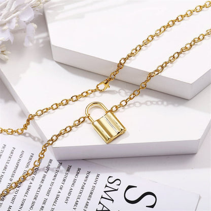 18K Gold-Plated Lock Pendant Necklace, gold pendant necklace for women, everyday style, styled look