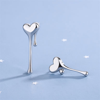 Silver-Plated Melting Heart Stud Earring, silver stud earrings for women, dainty minimalist design, detail close-up