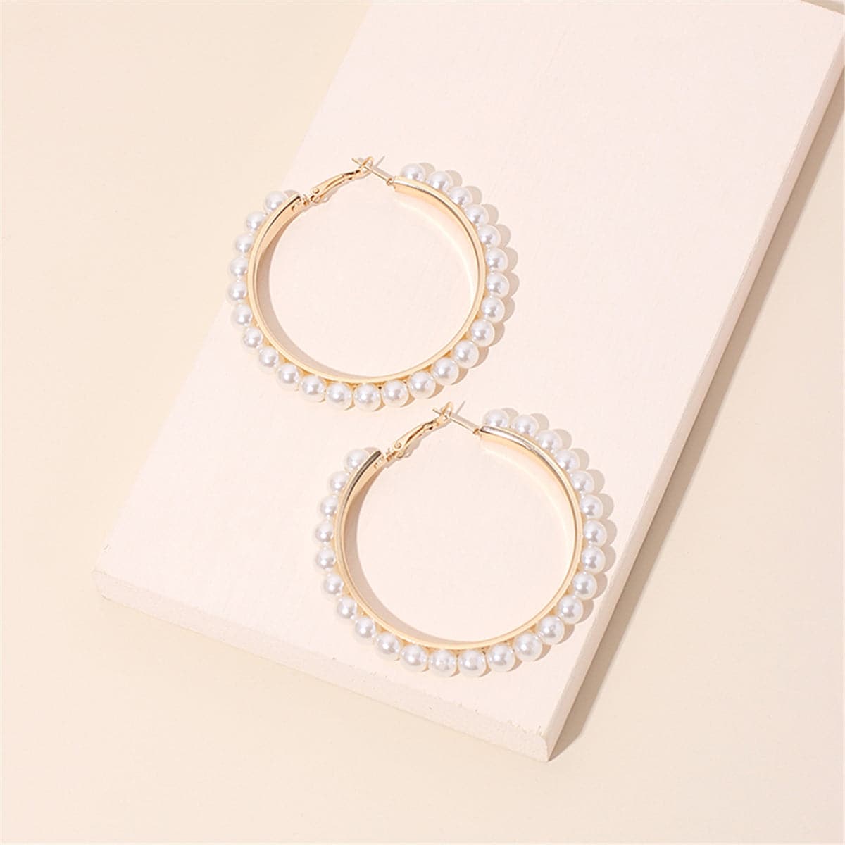 Pearl & 18K Gold-Plated Hoop Earrings