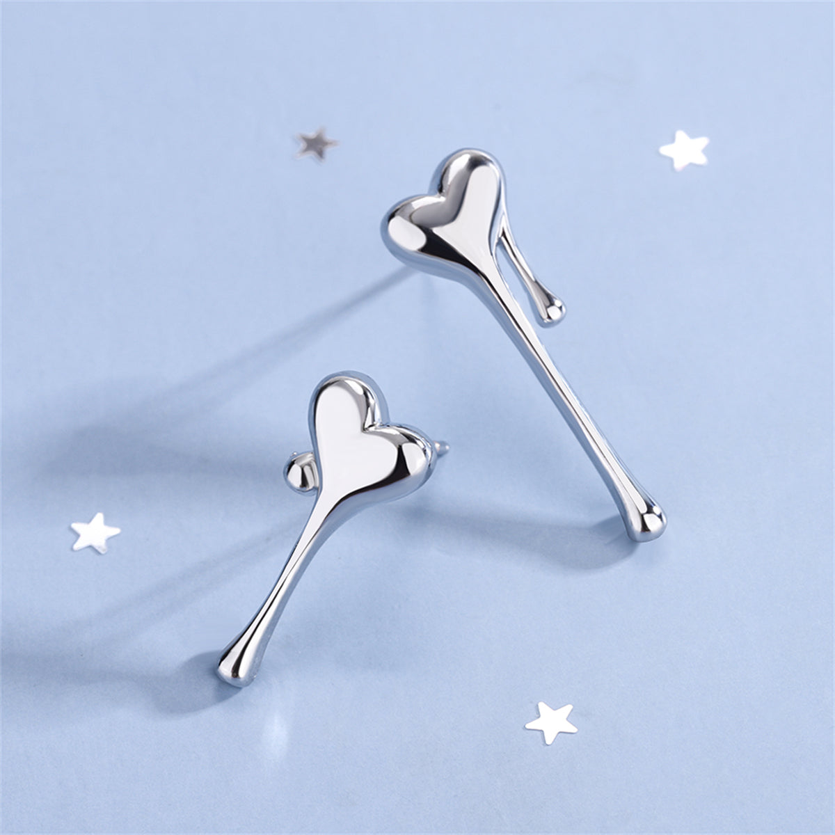 Silver-Plated Melting Heart Stud Earring, silver stud earrings for women, dainty minimalist design, front view