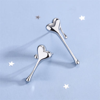 Silver-Plated Melting Heart Stud Earring, silver stud earrings for women, dainty minimalist design, front view