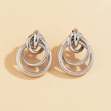 Silver-Plated Layered Circles Drop Earrings