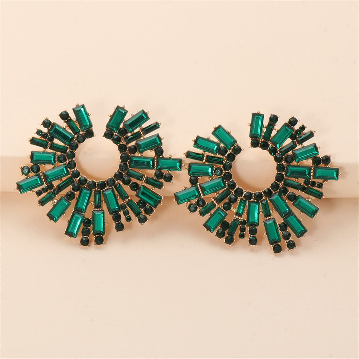 Green Cubic Zirconia & 18K Gold-Plated Hola Round Stud Earrings