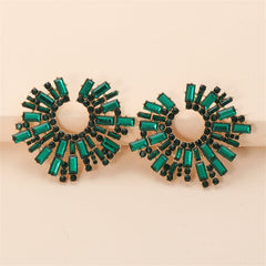 Green Cubic Zirconia & 18K Gold-Plated Hola Round Stud Earrings
