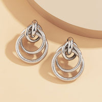 Silver-Plated Layered Circles Drop Earrings