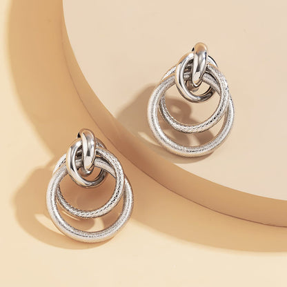 Silver-Plated Layered Circles Drop Earrings, silver drop earrings for women, dainty minimalist design, styled look