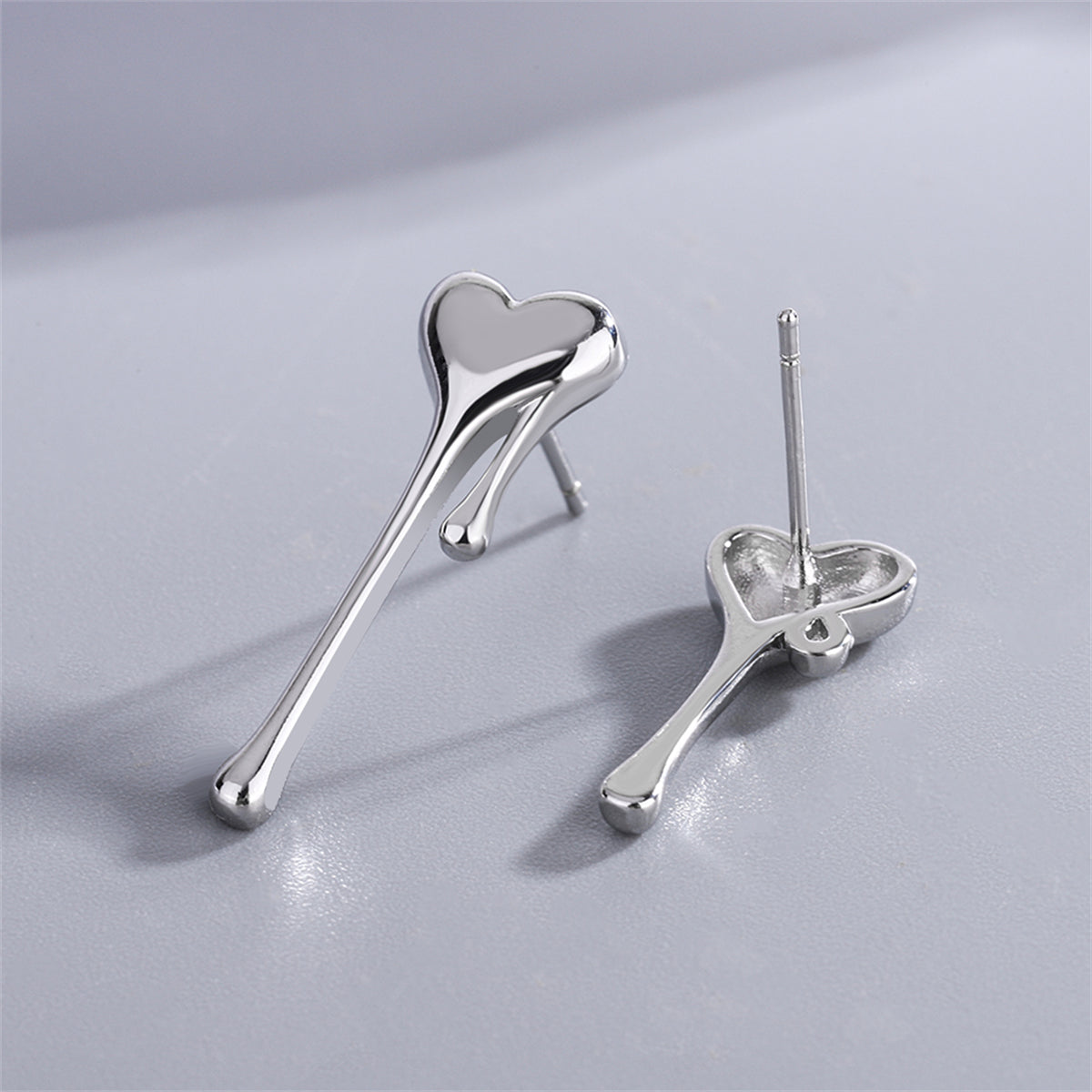 Silver-Plated Melting Heart Stud Earring