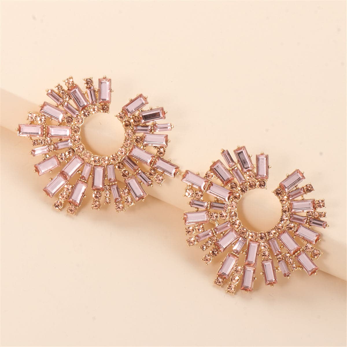 Champagne Cubic Zirconia & 18K Gold-Plated Geometric Cluster Stud Earrings