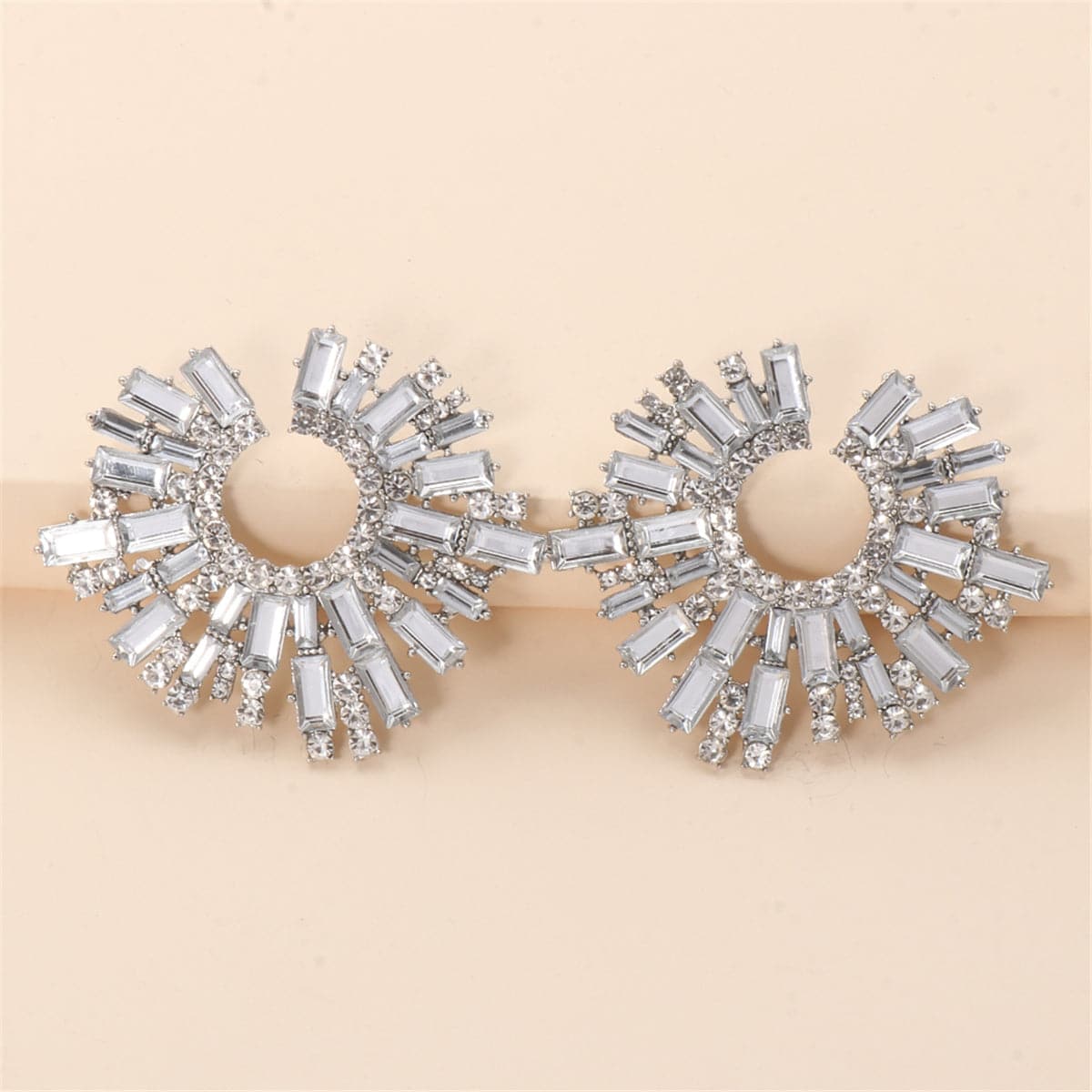Cubic Zirconia and Silver-Plated Abstract Stud Earrings, silver stud earrings for women, botanical inspired, front view