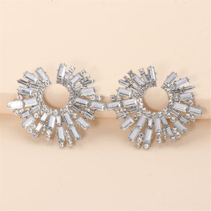 Cubic Zirconia and Silver-Plated Abstract Stud Earrings, silver stud earrings for women, botanical inspired, front view