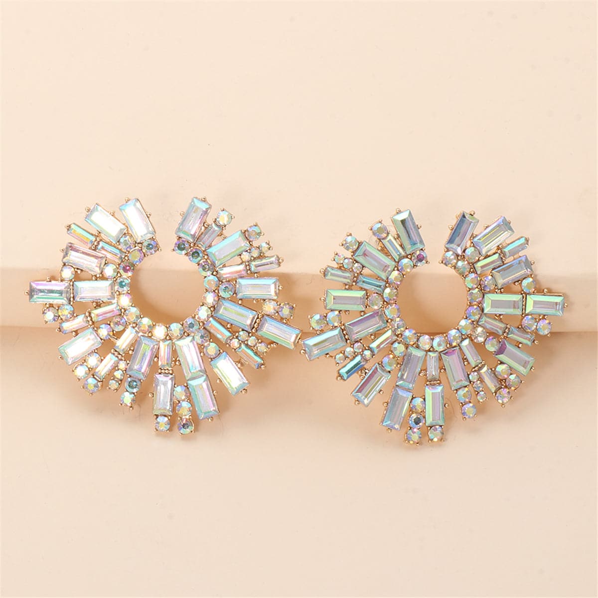 Cubic Zirconia & 18K Gold-Plated Geometric Cluster Stud Earrings