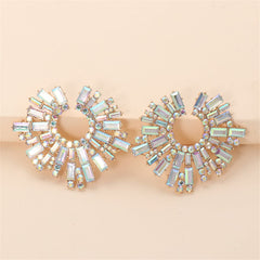 Cubic Zirconia & 18K Gold-Plated Geometric Cluster Stud Earrings