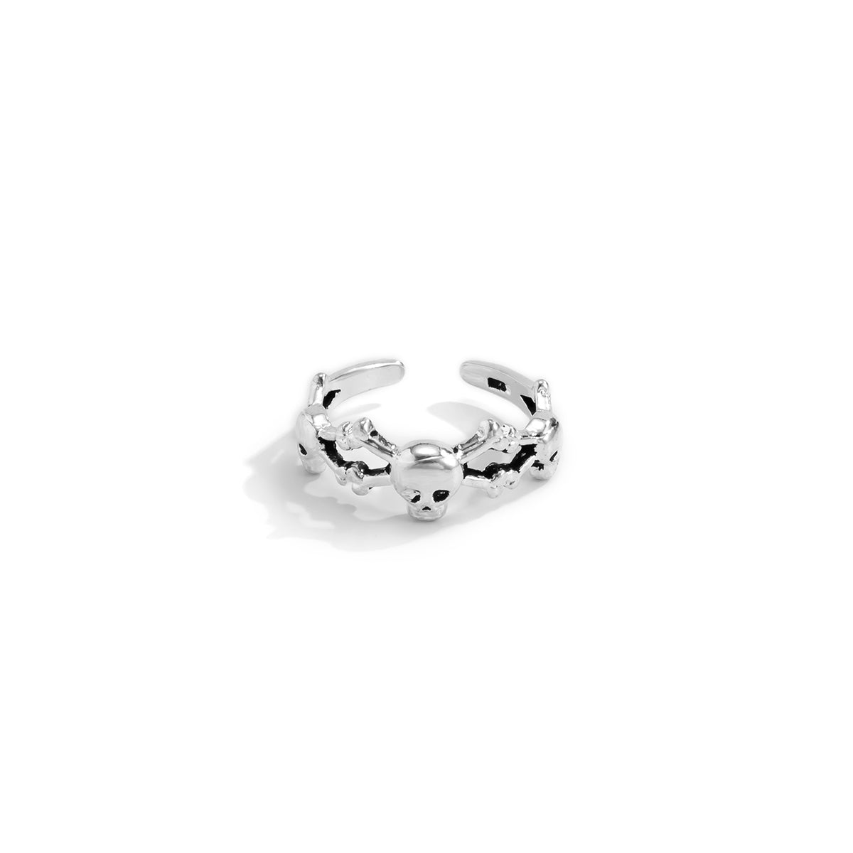 Silver-Plated Skull Spider Open Toe Ring, silver statement rings for women, elegant gift for her, side view