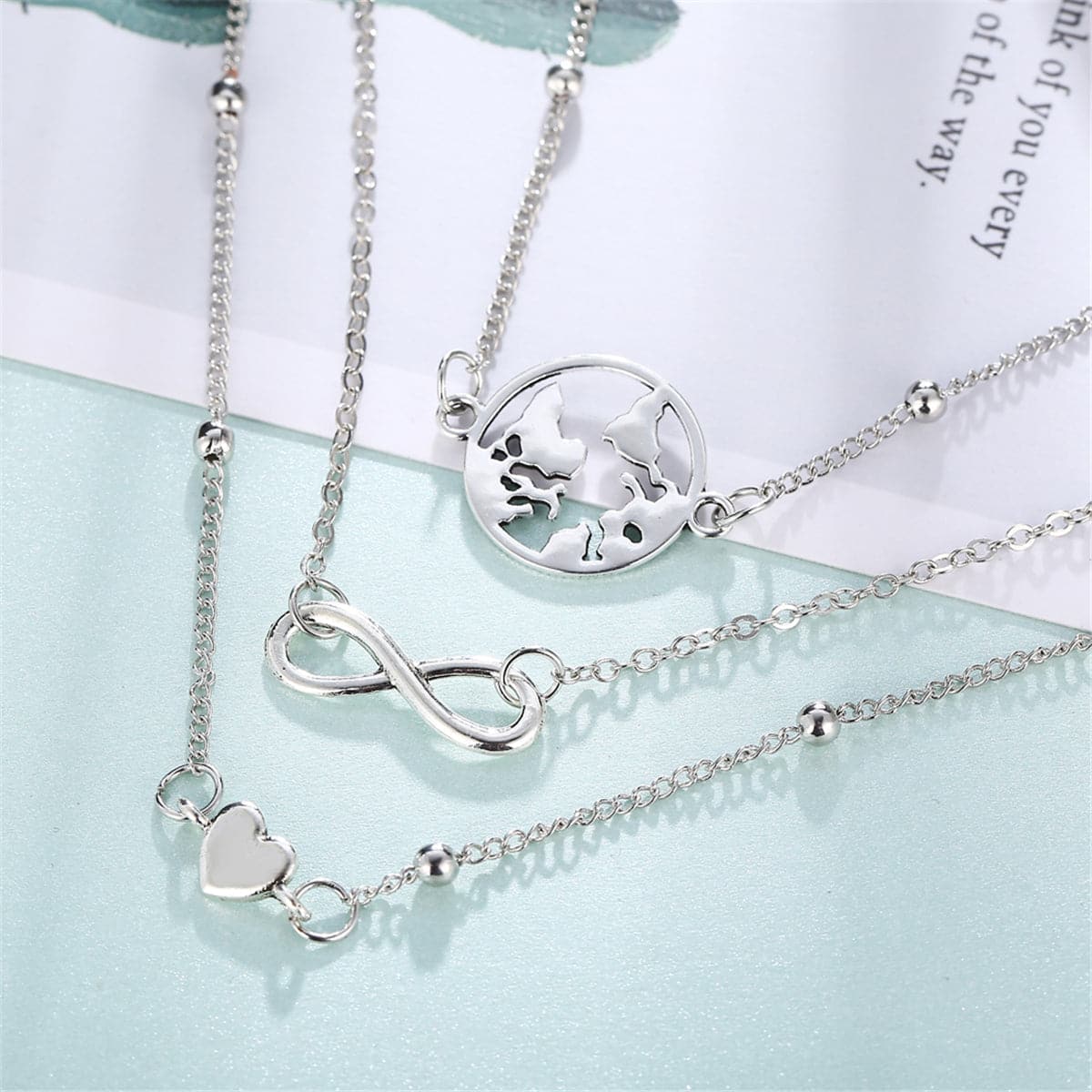 Silver-Plated Heart Infinity Anklet Set