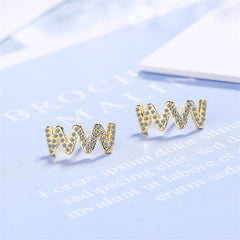 Cubic Zirconia & 18K Gold-Plated Wave Stud Earrings