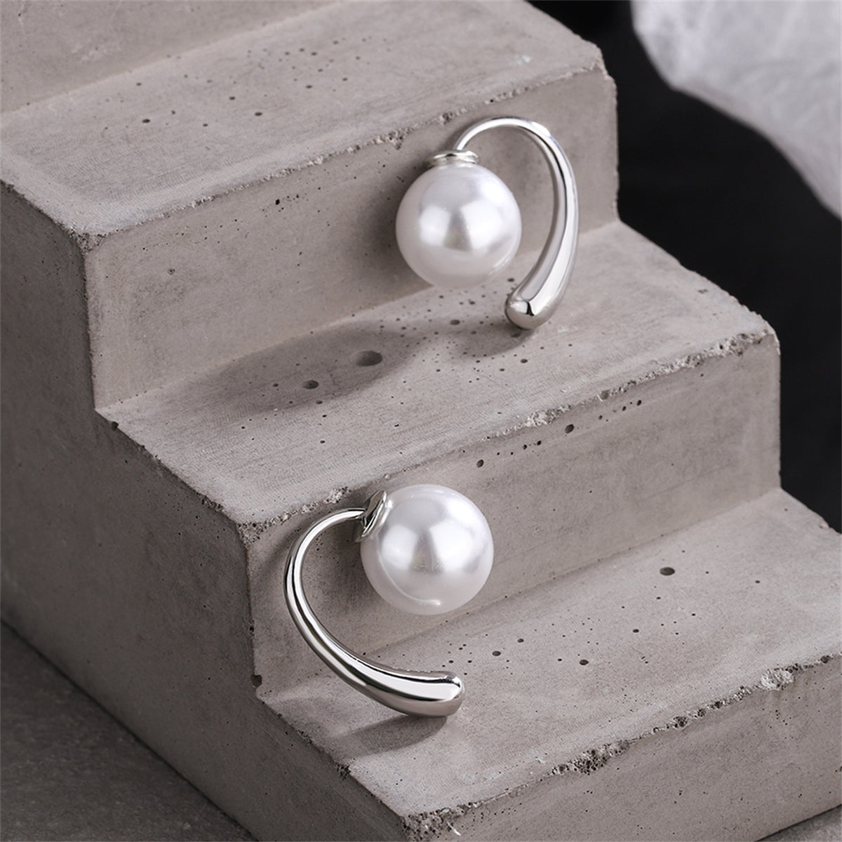 Pearl and Silver-Plated Ear Jackets, silver stud earrings for women, elegant gift for her, lifestyle look