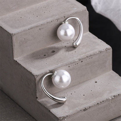 Pearl and Silver-Plated Ear Jackets, silver stud earrings for women, elegant gift for her, lifestyle look
