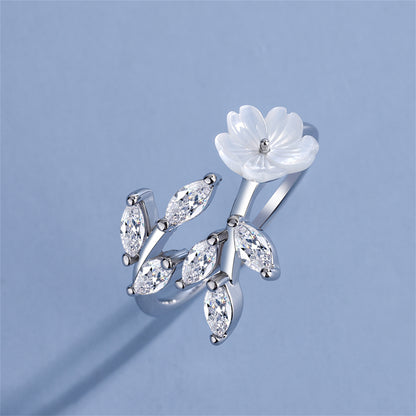 Crystal and Shell Silver-Plated Rattan Flower Bypass Ring, silver statement rings for women, lifestyle look