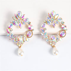 Light Colored Crystal & Cubic Zirconia Pearl Botany Drop Earrings