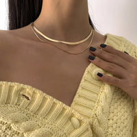 18k Gold-Plated Herringbone Double Layered Choker Necklace